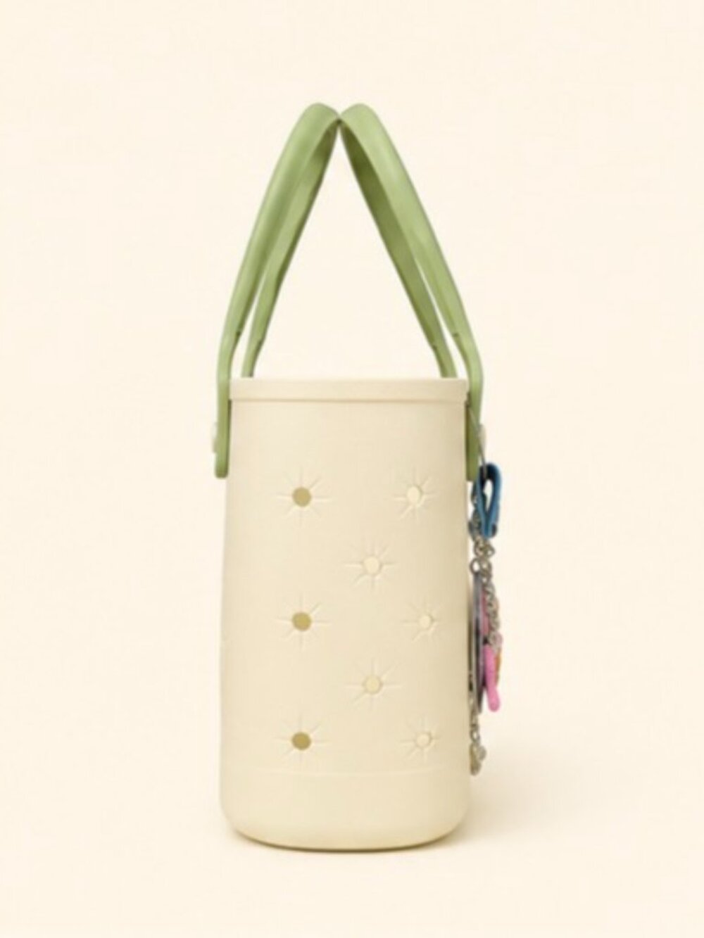 Cream & Green Flower Tote with Mermaid Charm - Picture 4 of 8